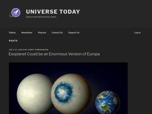 Screenshot of Universe Today website featuring its layout and design.