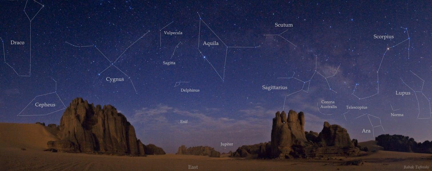 An image depicting various constellations in the night sky.