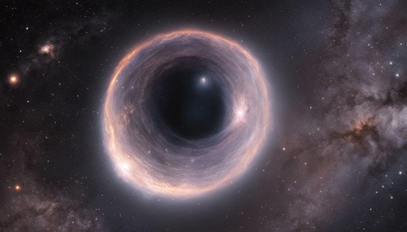 Image depicting the concept of how long black holes last, showing cosmic elements relevant to their lifespan.