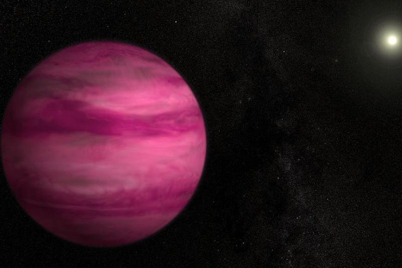 An image of the exoplanet GJ 504b, which is depicted as a beautiful pink planet.