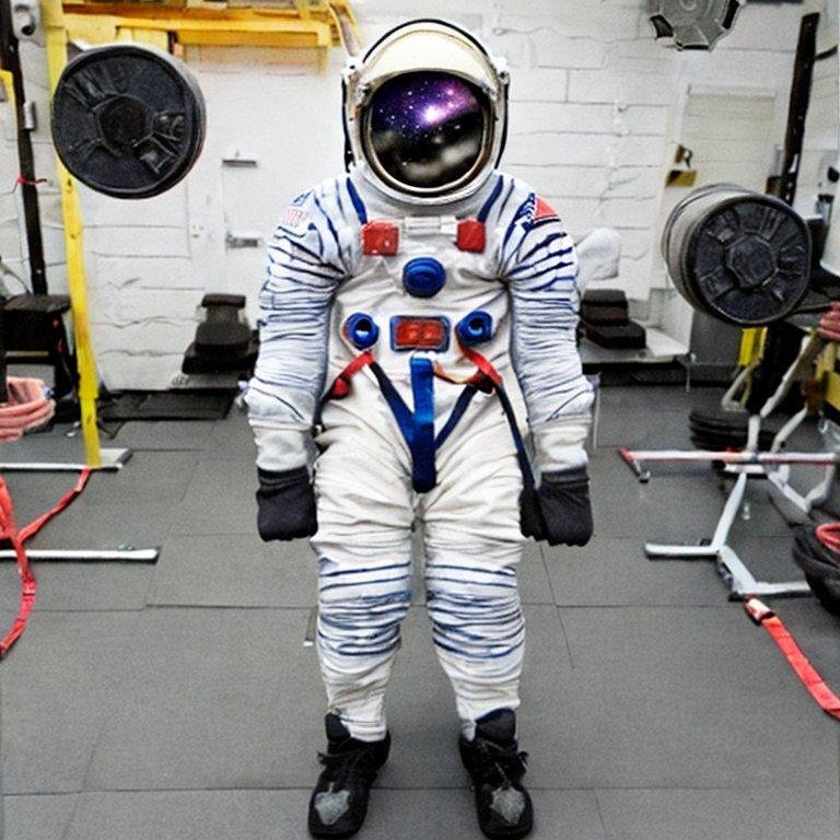 Astronaut exercising inside the International Space Station, using a specialized exercise machine designed for microgravity.