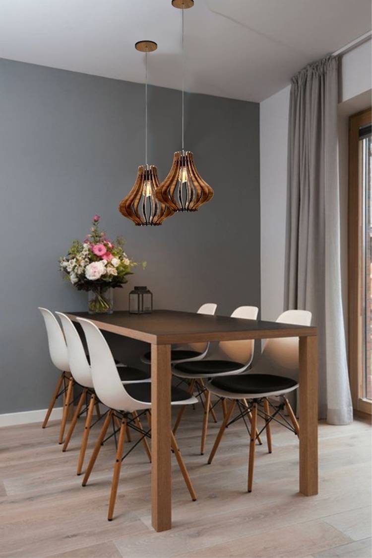 Beautiful wooden pendant for rustic dining room.