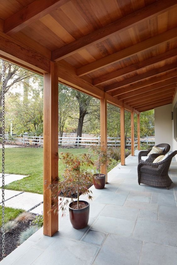 Image displaying the use of wood as a common material for porches.