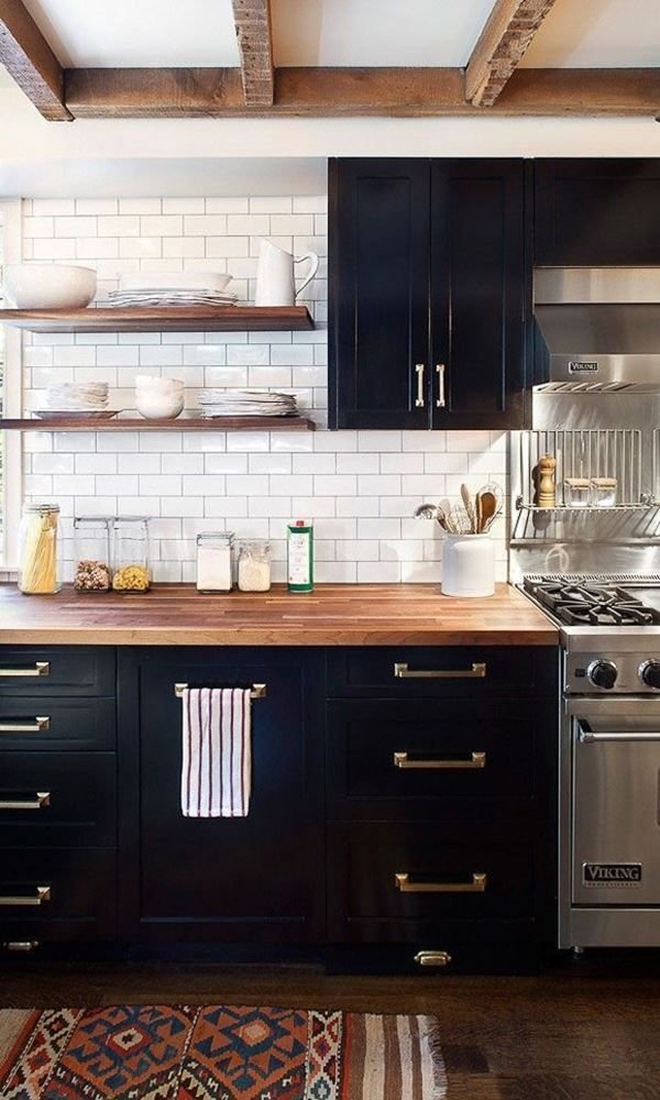 A black and white kitchen design with elegant touches