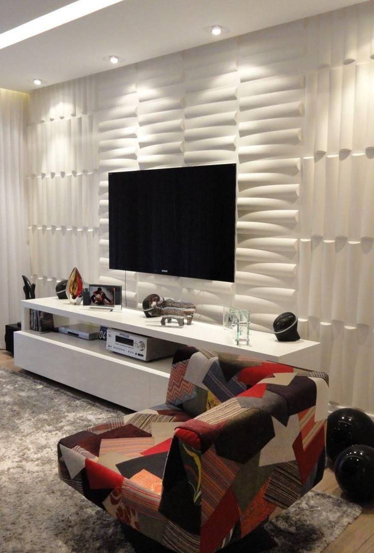 3D plaster wall with TV that gave a more special and attractive touch to this living room