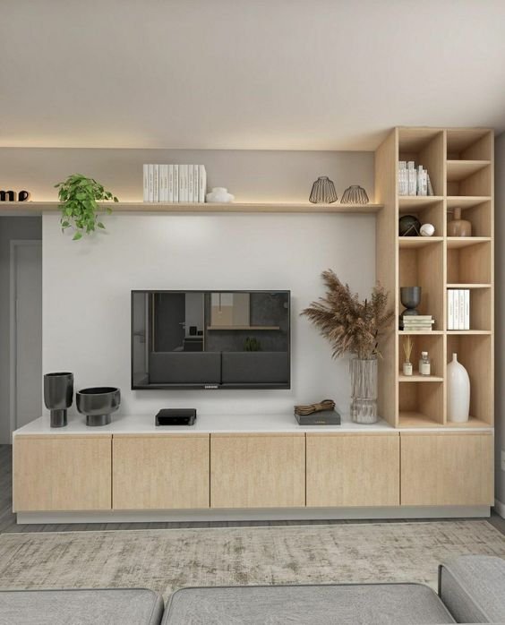 On the other hand, if you have more space, you can also make better use of it. The rack below is a sign of this, as it also has a side space divided into niches for organization and decoration.