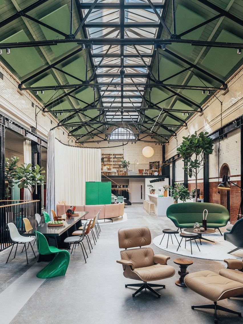 Vitra's London showroom is located in the Grade II-listed Tramshed, highlighting the building's historical architecture.