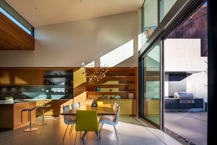 Interior of Brandaw Residence with a pitched roof and glazing