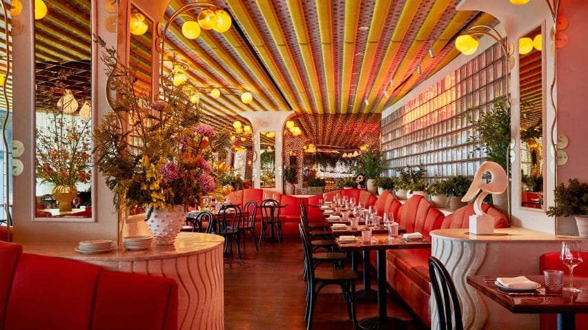 GRT Architects uses a riot of materials for the interior of Bad Roman restaurant in New York City.