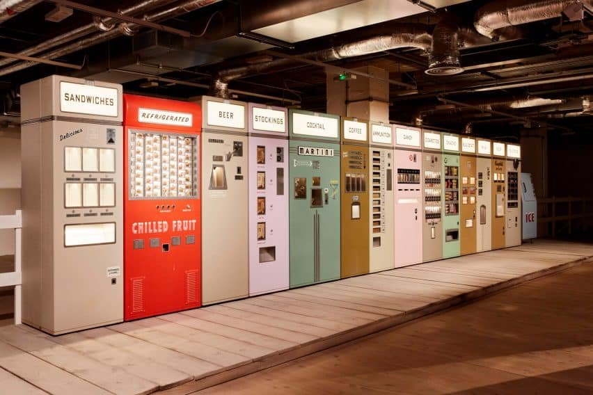 A row of colourful vending machines as part of a film set