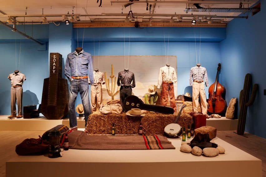 Film costumes and props displayed at the Asteroid City exhibition